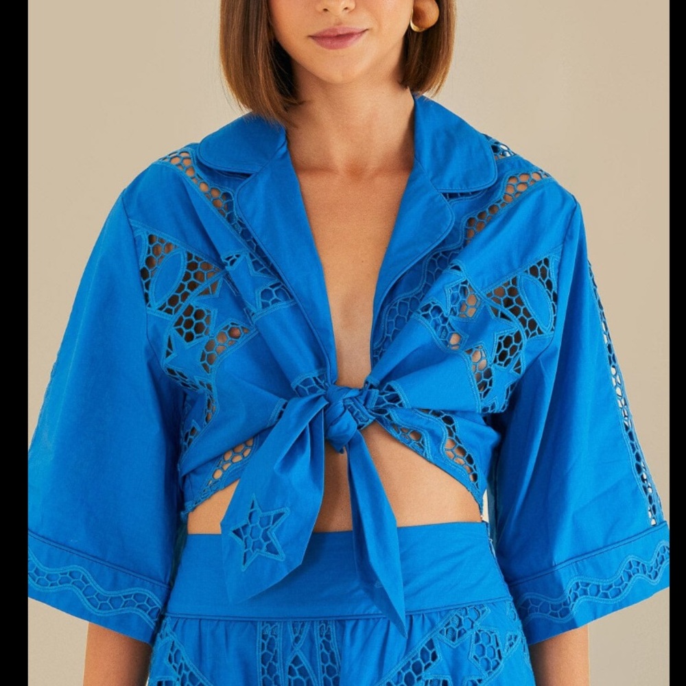 FARM Rio Blue Striped Richelieu Crop Top - Picture 6 of 6